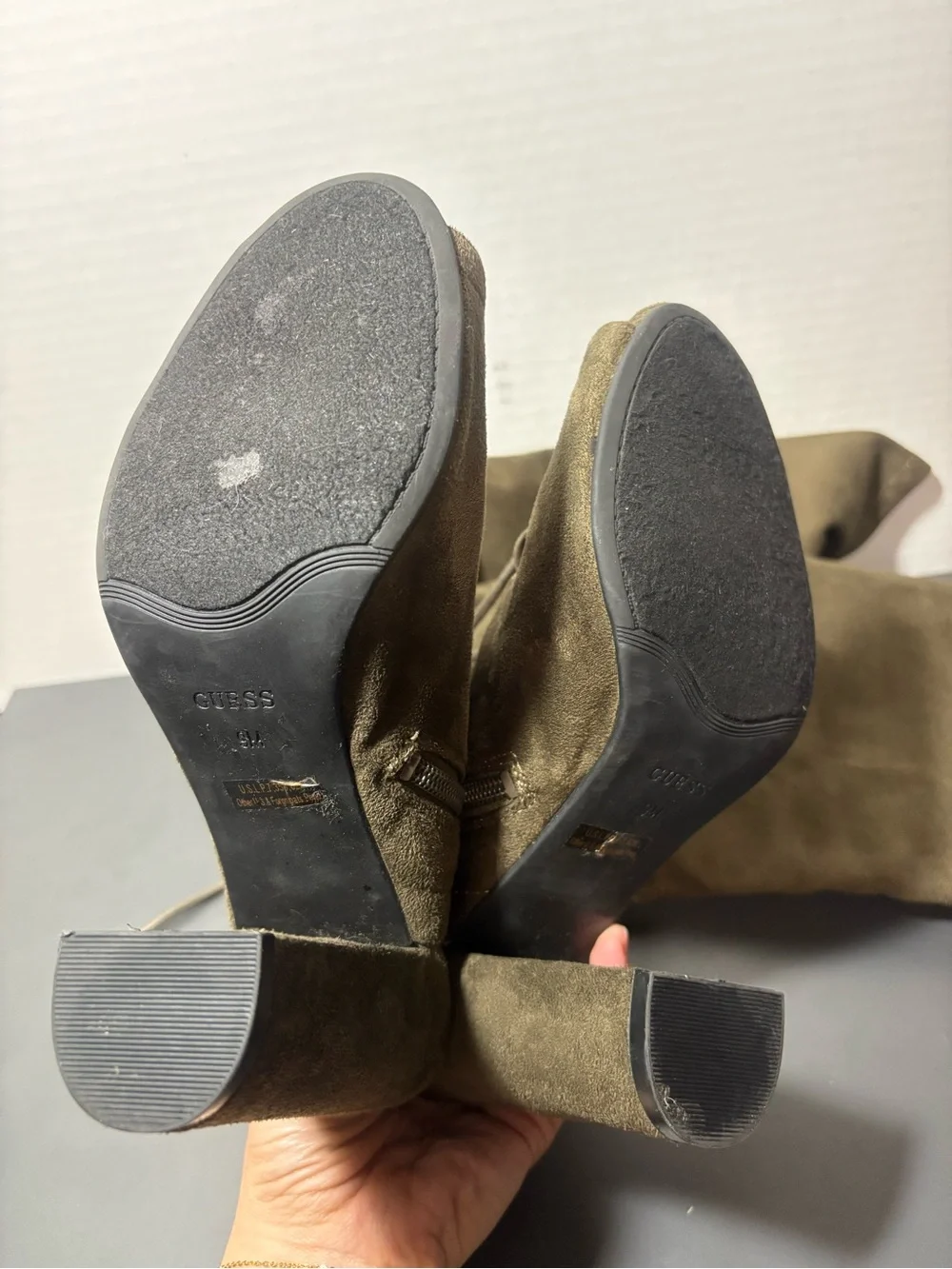 GUESS Over-the-Knee Lace-Up Peep-Toe Boots in Olive Green